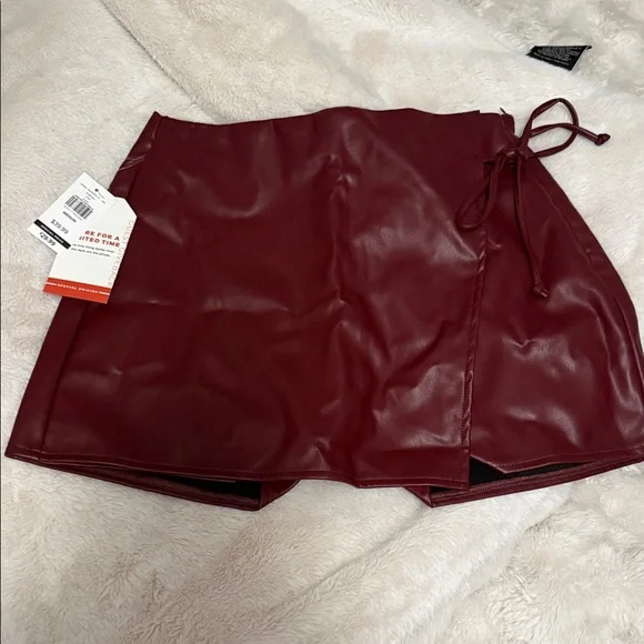 Burgundy Faux Leather Mini Skirt - Picture 1 of 12